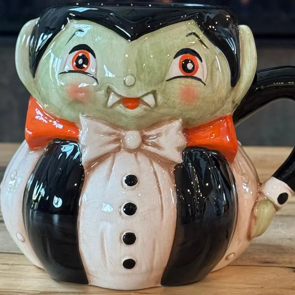 Johanna Parker Transpac Halloween Vampire Dracula Pumpkin Peep Mug Folk Art Fall